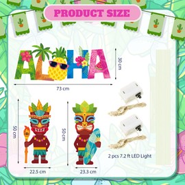 CroBlissful 7 Pcs Aloha Yard Sign LED Tropical Summer Lawn Hawaii Theme Yard Sign with Stakes Aloha Party Decorations for Summer Beach Garden Patio Luau Hawaiian Tropical Party Decor