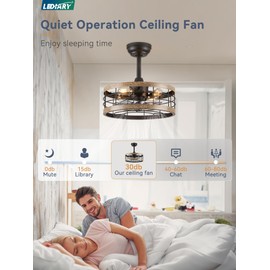 LEDIARY 16.5in Caged Ceiling Fan With Light, Fandelier Industrial Ceiling Fan With Remote, Rustic Metal Fan Lights Ceiling Fixtures For Kitchen, Farmhouse, Bedroom（6 Speed,1/2/4/8h Timing）-Brown