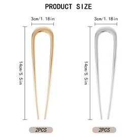 TRKETK 4 Pcs French Hair Pins, U-Shaped Large Hair Pins Elegant Updo Chignon Pins Metal Hair Pins Vintage French Twist Hair Pin Updo Hair Sticks Prong Hair Fork for Women Girls Hair Styling (2 Colors)