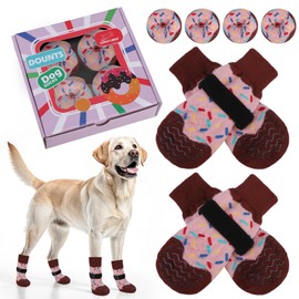 EXPAWLORER 4 Pcs Donut Dog Socks with Gift Box,Dog Boots & Paw Protectors in Winter,Dog Booties for Hardwood Floor Anti Slip,Prevent Licking Paws,Dog Shoes for Small Medium Large Senior Dogs