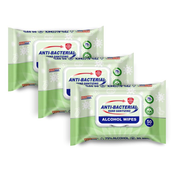 Germisept 75% Alcohol Advanced Hand Sanitizing Wipes 3 Packs of 50 Count/Pack = 150 Wipes