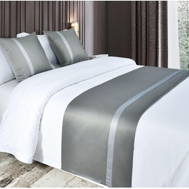 Guest Ruyunlai Bed Runner King Size,Dark gray with light stripes Bed Runner For 240X50cm for 1.8m Bed Bed Runner of Luxury Hotel Grade