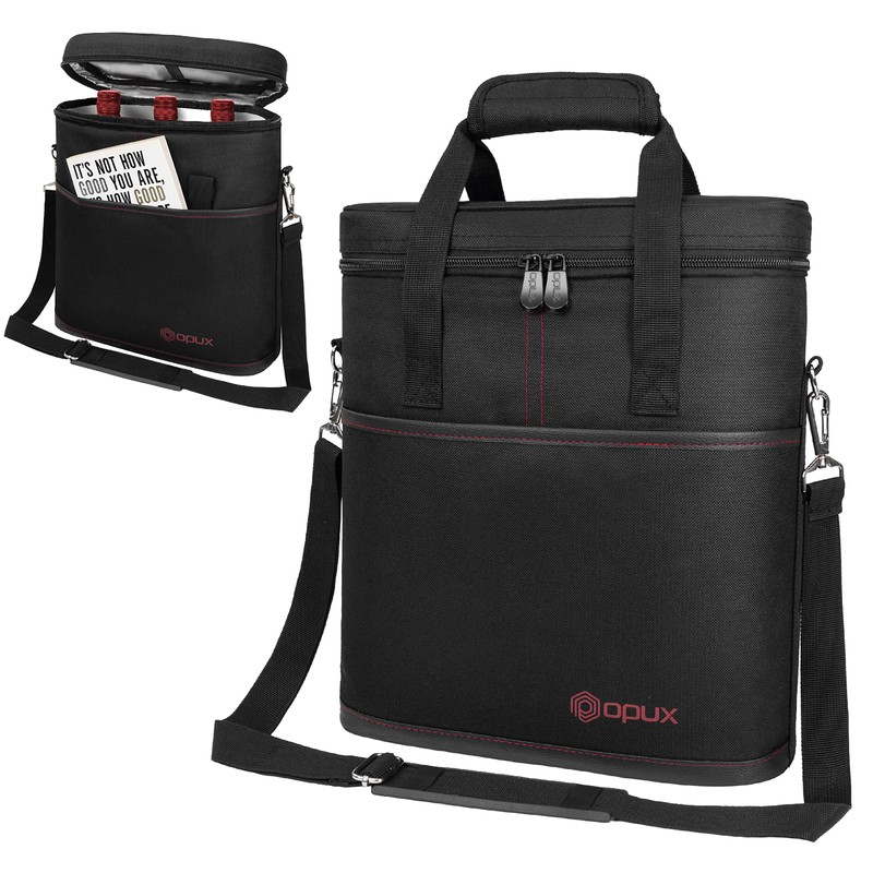 OPUX 3 Bottle Wine Carrier Tote, Insulated Leakproof Wine Cooler