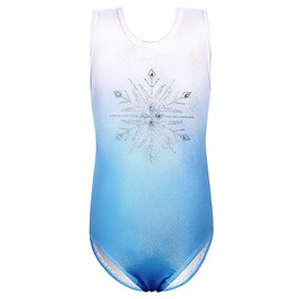 EQSJIU Girls Leotards For Gymnastics Size 6 6-7 7-8 Years Old Snowflake Blue White Gradient Colors Rhinestones Diamond Lace Sparkly