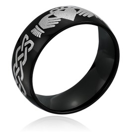 Crucible Jewelry Mens Black IP Stainless Steel Claddagh Ring Wedding Band (8 mm), Size 7
