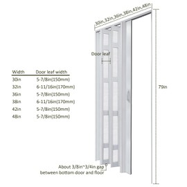 DIYHD 30X96in Accordion Folding Door with Frosted Acrylic Glass,PVC Interior Accordion Door,Installation Hardware Included