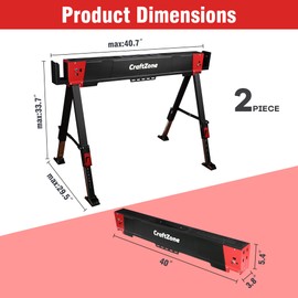 CRAFTZONE Saw Horses 2 Pack Folding Heavy Duty Tool Portable Table Saw Horse Stand Adjustable Brackets 2X4 Sawhorses Workhorse for Craftsman