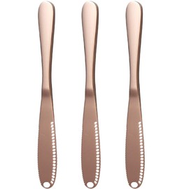 Hoshen 3-Piece Stainless Steel Butter Knife, Butter Grater, Bread Jam Knife, Cheese Cutting Butter Spatula, Kitchen Utensils - Rose Gold