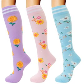 fenglaoda Compression Socks for Women & Men, 3 Pairs Knee High Support Socks for Nurse, Pregnant, Travel, Running