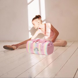 Glitter Dance Bag for Children Girls Ballet Bag Small School Bag Shoulder Bags Kids Sports Bag Gym Bag Small Children's Travel Bag with Waterproof Bag, Rainbow Glitter, Children's luggage