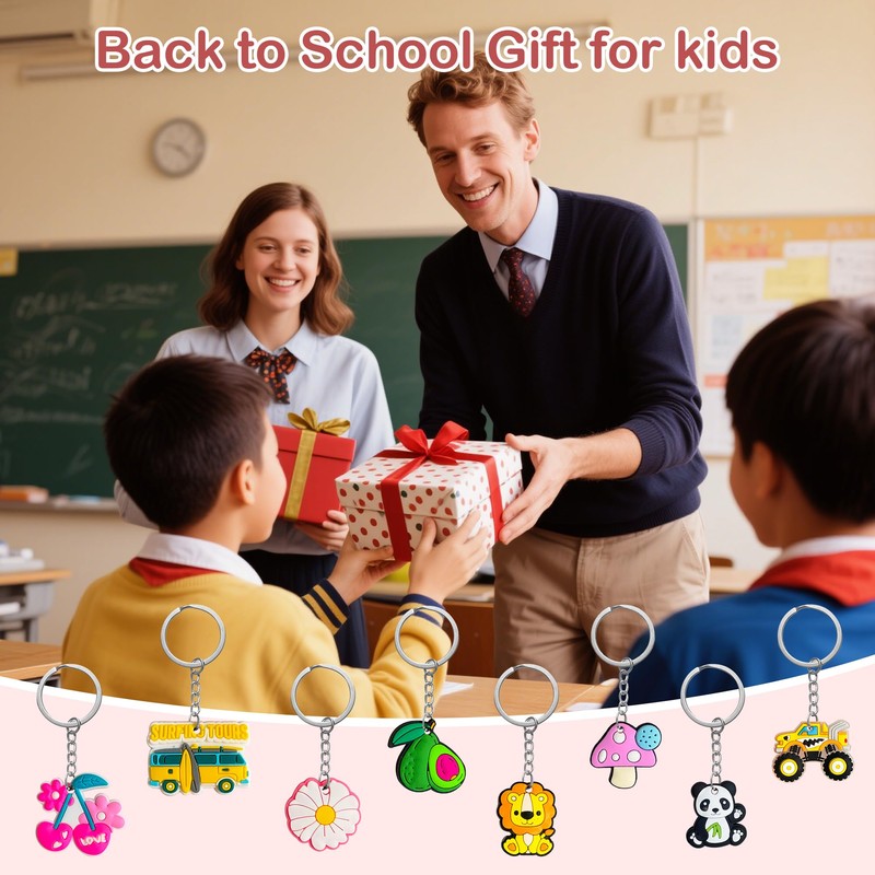 Jongdari 80pcs Cute Keychains for Kids, Random Different Cartoon Assorted