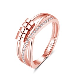 Deyanse Anxiety Ring Rosegold, 925 Sterling Silver Fidget Ring for Women, Adjustable Stress Ring with Worry Beads, Anxiety Relief Ring Anti-Anxiety Ring with Zirconia, Stress Relief Gift for Daughter