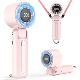 PHENSEN 4 in 1 Turbo Handheld Fan - 100-Speed Adjustable, 160° Flexible Head, 5000mAh Battery, 7-Blade Cooling - Portable, Foldable & Carabiner Clip for Travel, Office, Camping (Pink)