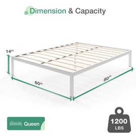 Novilla Queen Bed Frame, Metal Platform Bed Frame, Wood Slats Support, No Box Spring Needed, Durable and Safe, Easy Assembly, White