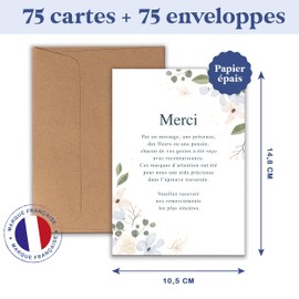 aliceandberry Danksagungskarten Trauer Tod Beerdigung Beerdigung Beerdigung - 25/50/75 Packung + Umschläge - 400g Papier - Elegantes Schlichtes Design Blumen Stern Kerze - Französische Marke (75 Stück