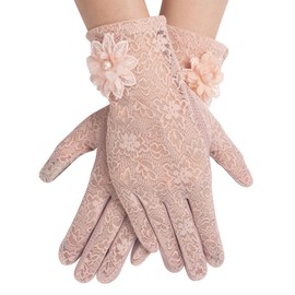 GHGMAO Women Lace Gloves Short Lace Gloves Lady Lace Floral Gloves Wedding Opera Tea Party Gloves for Women Formal, Pink