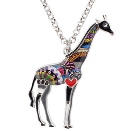 NEWEI Enamel Giraffe Necklace Pendant for Women Girls Cute Giraffe Jewelry Gifts (Black)