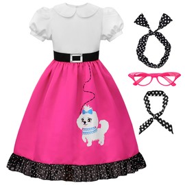 ReliBeauty 50s Costume for Girls Poodle Dress 100 Days of School Costume for Kids, 140