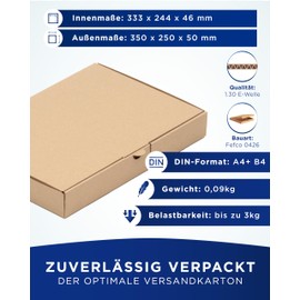 KK Verpackungen Maxi Letter Boxes 350 x 250 x 50 mm Brown DIN A4+ B4 (Inner Dimensions 350 x 250 x 50 mm) | Pack of 200 Shipping Boxes Folding Boxes Maxi Letter Post Boxes for Goods Shipments Book