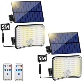 TOPPELIGHT Solar Lights for Outdoor Use, Pack of 2 Solar Lights with Motion Sensor, 200 LEDs, Solar Lights for Outdoor Use, 4 Modes, IP65 Waterproof Solar Spotlight with 5 m Cable
