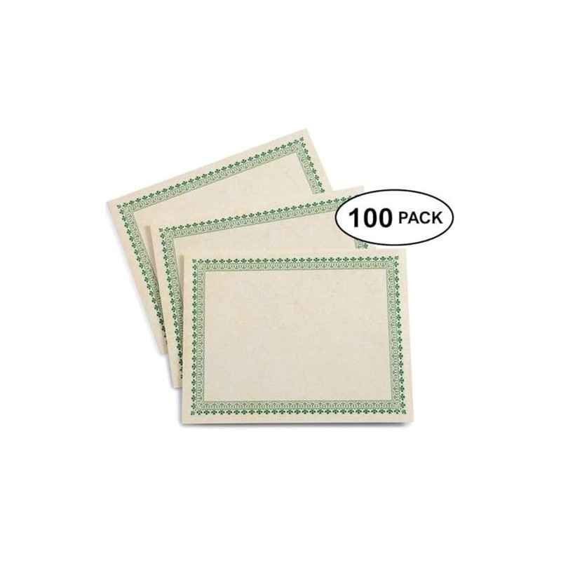 Green Border Paper Certificates - 100 CT