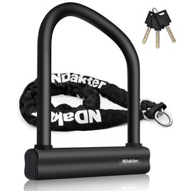NDakter Bike Locks Heavy Duty Anti Theft 18mm Thick, Motorcycle U Lock with 4FT x 6mm Moped Chain, 3Keys Large U-Shape Electric Bicycle Wheel Lock for Ebike, Escooter, Fat-Tire Dirt-Bike, Tricycle