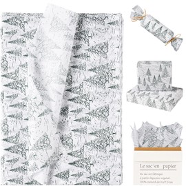 RUSPEPA Christmas Tissue Paper, Green Vintage Snowy Pine Tree Design Wrapping Tissue Paper for Holiday Gift Bags, Packaging, Art Crafts, Winter Wedding Decor, 19.5 x 27.5 inches, 25 Sheets