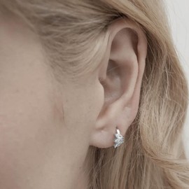 LANGLY Silver Huggie Hoop Earrings for Women, 14K White Gold Plated Triple Marquise Cubic Zirconia Small Hoop Earrings Jewellery Gifts for Christmas Xmas Mothers Day