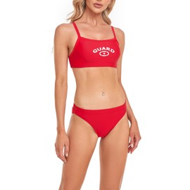 Adoretex Girl's/Women's Guard Two-Piece Swimsuit with Thin Strap, Sport Bra Biniki Two Pieces Set (FGN03) - Red - 4