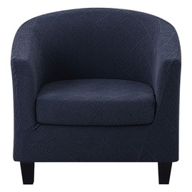 Lussenwert Club Chair Slipcover 2 Piece Jacquard Tub Chair Slipcover Round Barrel Chair Covers Removable Armchair Covers Sofa Cover Furniture Protector for Living Room, Navy Blue