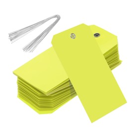 Rebower 500Pcs Plastic Shipping Tags 5.98x2.99 Inch Yellow Waterproof Labeling Tags with Wire for Luggage Garage Equipment Inventory Car Parts Name Price