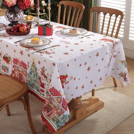 auons Rectangular Christmas Tablecloth 60x120 Inch, Christmas Decoration Tablecloth, Waterproof Washable Xmas Table Cloth, Classic Chrismtas Table Cover Home Party New Year Decoration, C