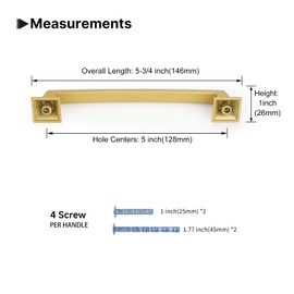 Haidms 25 Pack Cabinet Handles Gold Cabinet Pulls 5 Inch Hole Center Drawer Pulls Modern Square Dresser Handles for Bathroom Kitchen Bedroom, Zinc Alloy