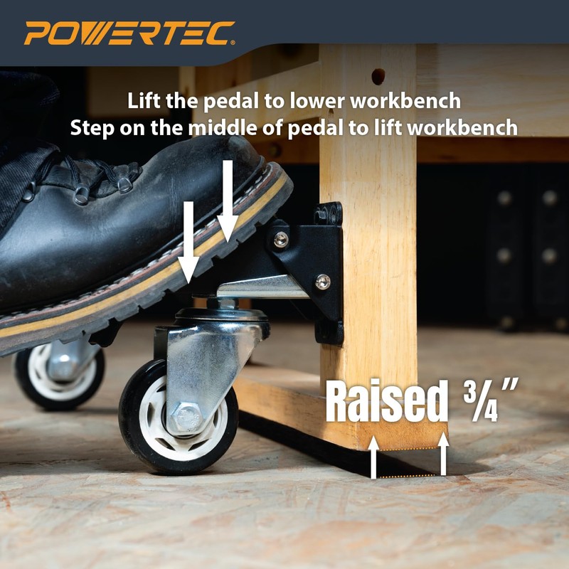 POWERTEC Workbench Caster Kit Set of 4 with Side Mounting