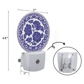 Axayaz Blue Flowers Dusk to Dawn Round Night Light Polynesian Ornament Swirl Circle Totem Auto Sensor Lamp Home Indoor Stairway Kitchen Corridor