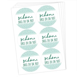 Papierdrachen 24 runde Sticker zu Taufe und Kommunion - Aufkleber zur Dekoration von Gastgeschenken - Schön dass du da bist (grün) Set 11