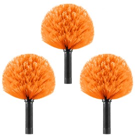 3 Pack Screw on Webster Cobweb Duster Head for Pole,Spider Web Remover Brush, Cobweb Duster Head Attachment,Fits Standard 3/4 inch Threaded Poles (3, Orange)