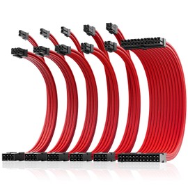 ASIAHORSE Power Supply Sleeved Cable, 16AWG PSU Cables Internal Power Supplies Extension Cables 1x24Pin/2x4+4 EPS/3x6+2 PCI-E, 30cm Length with Comb(Dual EPS Red)
