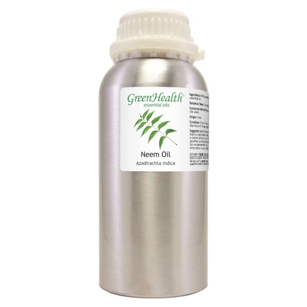 Neem – 16 fl oz (473 ml) Aluminum Bottle w/ Plug Cap – 100% Pure Essential Oil – GreenHealth