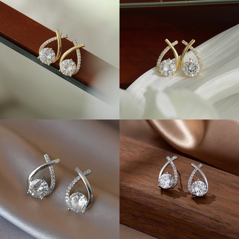 MUNSKT Mermaid Tail Stud Earrings,Simplicity Teardrop-Shaped Cross Fishtail Zircon Earrings,hypoallergenic