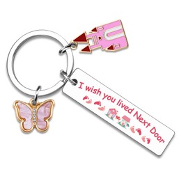 AOBIURV Friendship Gifts for Women Bestie Teen Girls BFF Long Distance Moving Away Keychain Birthday Gifts for Best Friends Sister Mothers Day Christmas Graduation I Wish You Lived Next Door Keyring