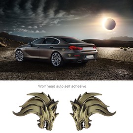 VGOL A Pair 3D Metal Wolf Head Car Stickers Wolf Head Decals Emblem Badge Reflective Motorcycle Auto Decoration Stickers Windshield Decoration Bronze
