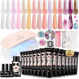 Poly Gel Nail Kit for Beginners: 15 Colors Gel Extension Nail Starter Kit with Slip Solution U V Light for Women Girls at Home DIY