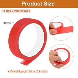 PATIKIL Masking Tape 1 Inch Wide, 4 Roll 22 Yard Painters Tape Bulk No Residue Craft Tape for Wall Painting Labeling Car Painting Home DIY Flower Crafts Decoration, Red