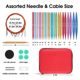 Interchangeable Circular Knitting Needles Set 13 Pairs of Metal Aluminum Knitting Needles for Beginners with Knit Picks Interchangeable Cables, Accessories and Case