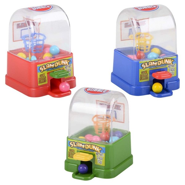 Zugar Land Paquete de 3 dispensadores de máquina de chicles Slam Dunk de 4 pulgadas para niños, bolas de goma de mascar originales incluidas, 10 cm