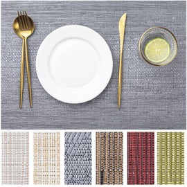 LEXMORE PVC Woven Placemats 8 PCS Wipeable Indoor/Outdoor Table Mats Washable Vinyl Place Mat for Dining Table, Set of 8-Gray