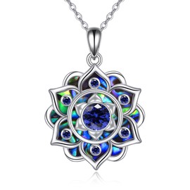 DAYLINLOVE Lotus Necklace 925 Sterling Silver Birthstone Abalone Shell Pendant Necklace Birthday Yoga Lotus Jewellery Gifts for Women Girls Mum Grandmother, Sterling Silver, No Gemstone