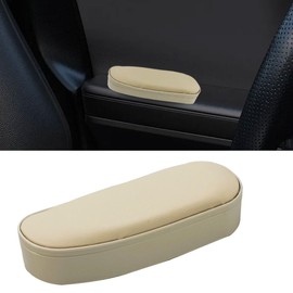 smilfuy Car Armrest Support Cover, Soft Leather Auto Side Door Arm Rest Pillow for Elbow Knee, Vehicle Center Console Cushion Pad with Storage Box, Car Accessory for Comfort Driving (Beige, Up-Down)