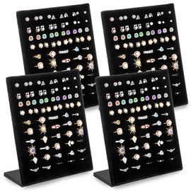 Hiceeden 4 Pack Velvet Ring Display Stand, 50 Slots Rings Organizer Jewelry Display Tray, L-Shaped Ring Holder Display for Selling Earrings Rings, Black